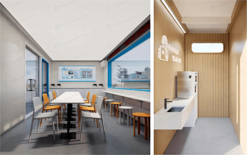 Worker lounge and rest area inside modular container house