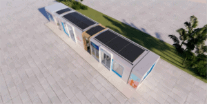 BIPV solar roof installed on modular worker service station
