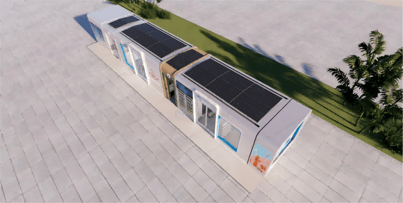 BIPV solar roof installed on modular worker service station