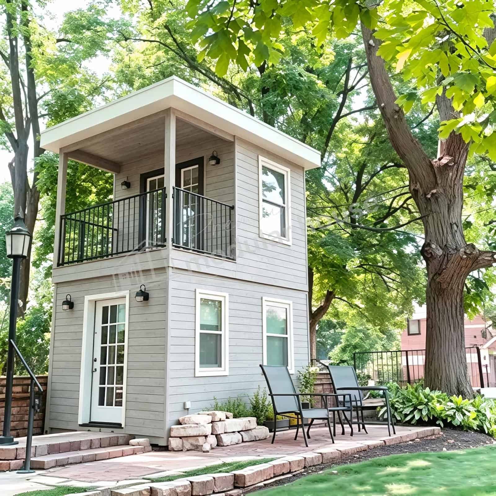 Green modular living space exterior architectural rendering