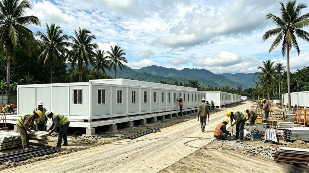 Southeast Asia modular container house construction site