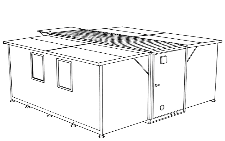 Expandable container house frame with both side sections extended