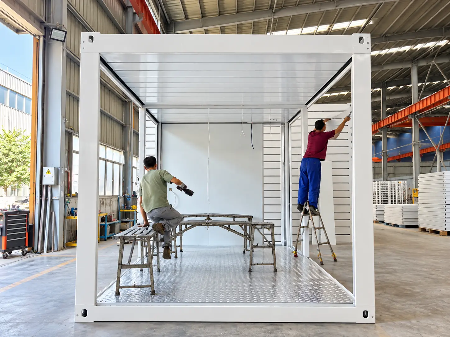 Modular container unit under assembly at the Premium Modular House production facility