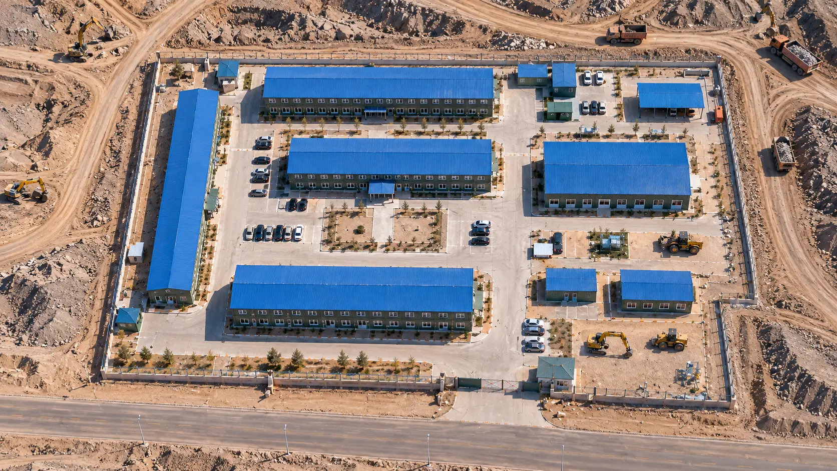 Top-down view of the Northwest China mining camp site layout