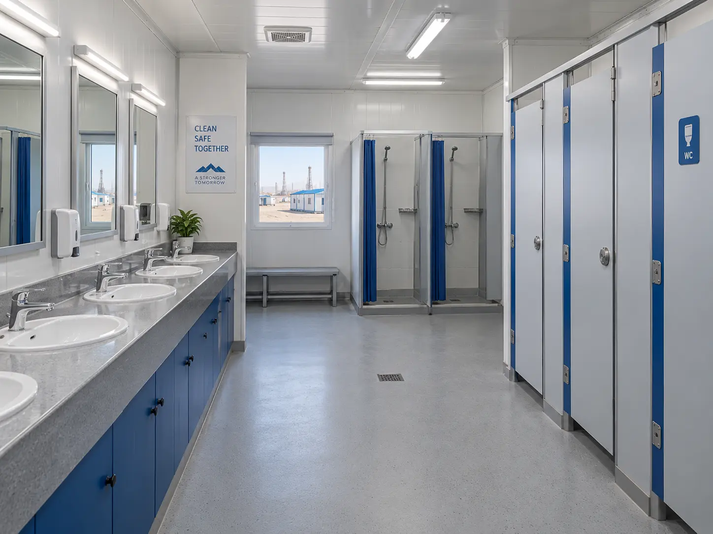 Dedicated restroom and shower facility in the oil and gas workforce camp
