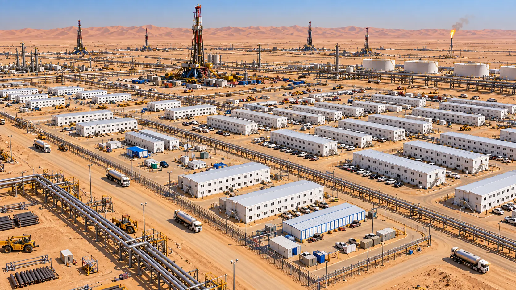 Completed flat-pack workforce camp serving oil and gas operations