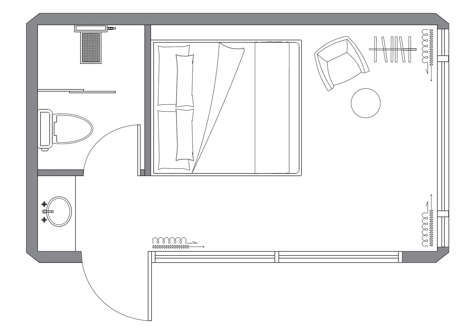 S6 Space Capsule House 18 square metre reference floor plan with sleeping, seating and bathroom zones