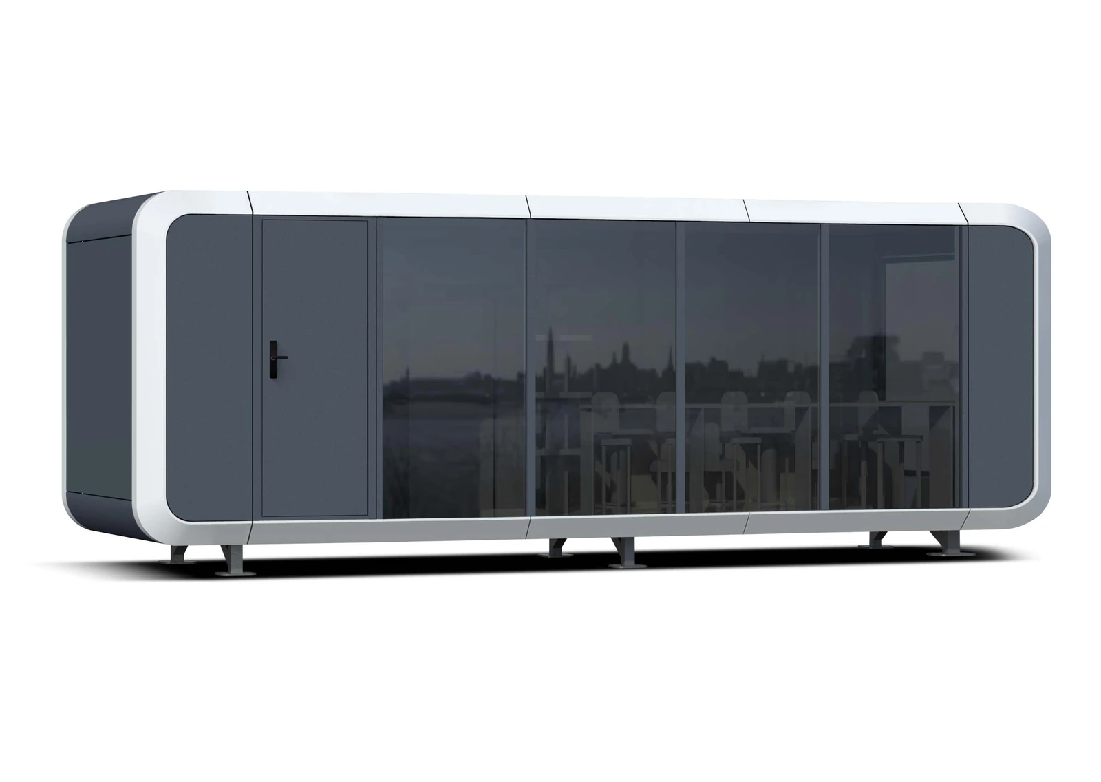S7 Space Capsule House exterior with aluminium-alloy cladding and full-height glazing