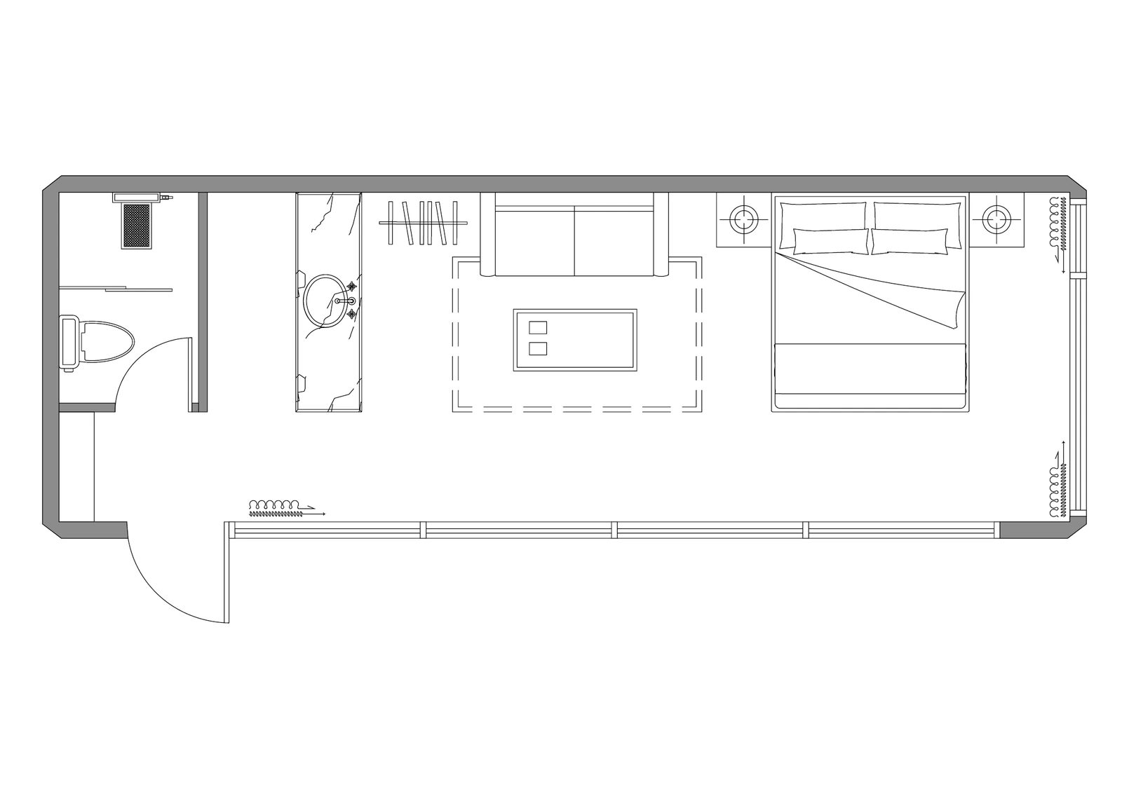 S7 Space Capsule House 31 square metre reference floor plan with sleeping, seating and bathroom zones