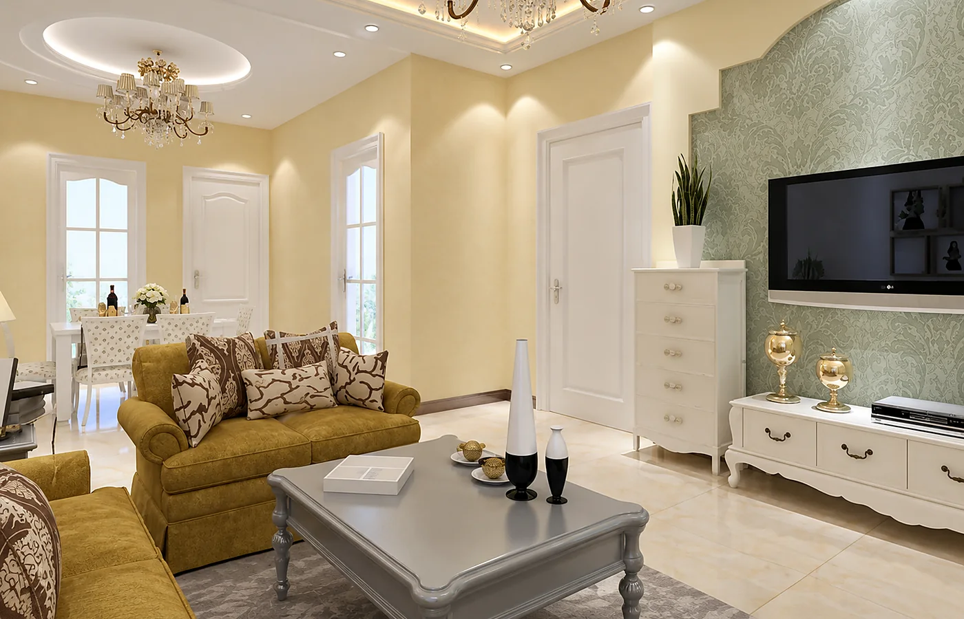 Finished living space reference for a custom villa interior