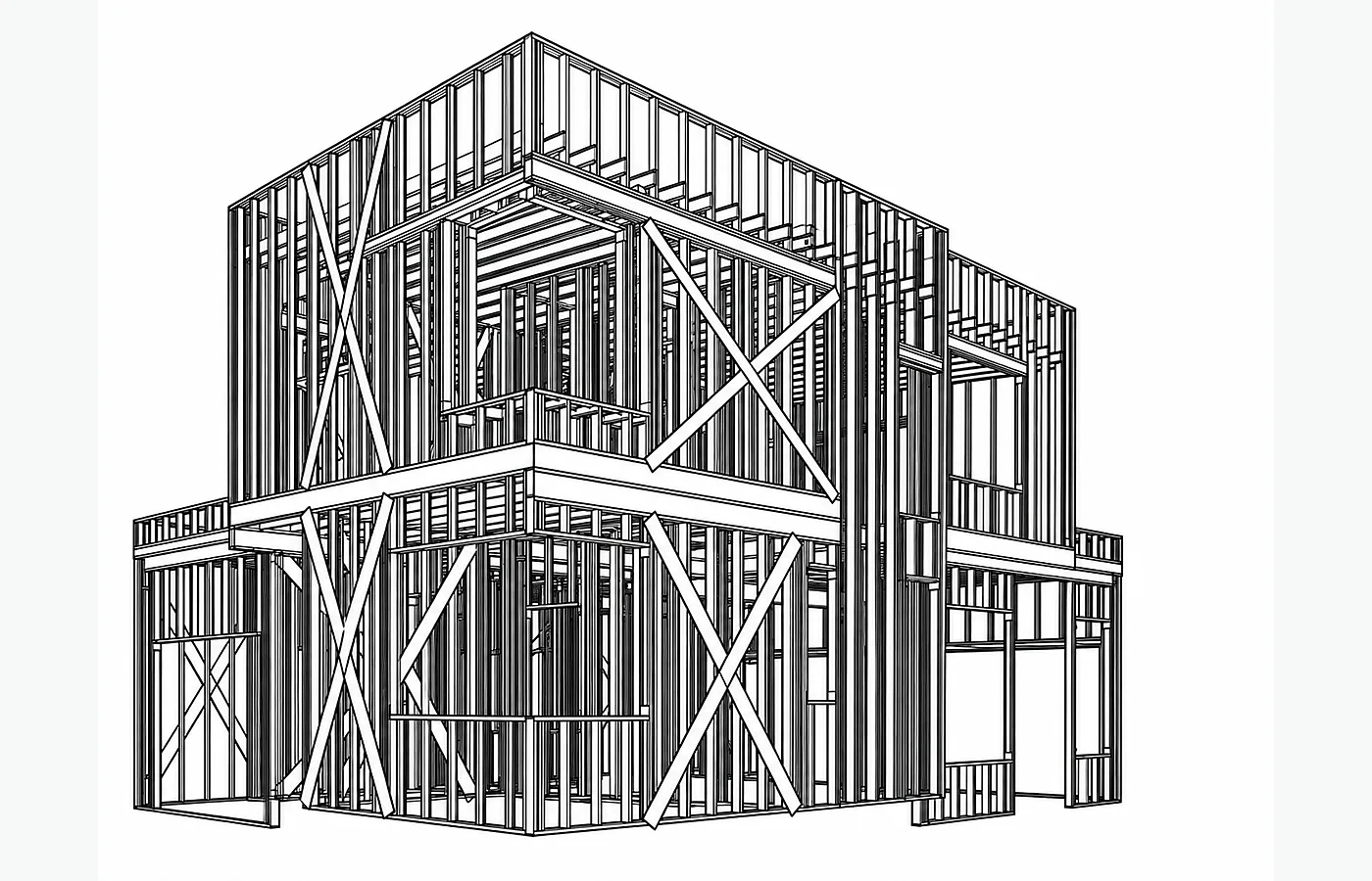 Three-dimensional light steel villa structural framing model