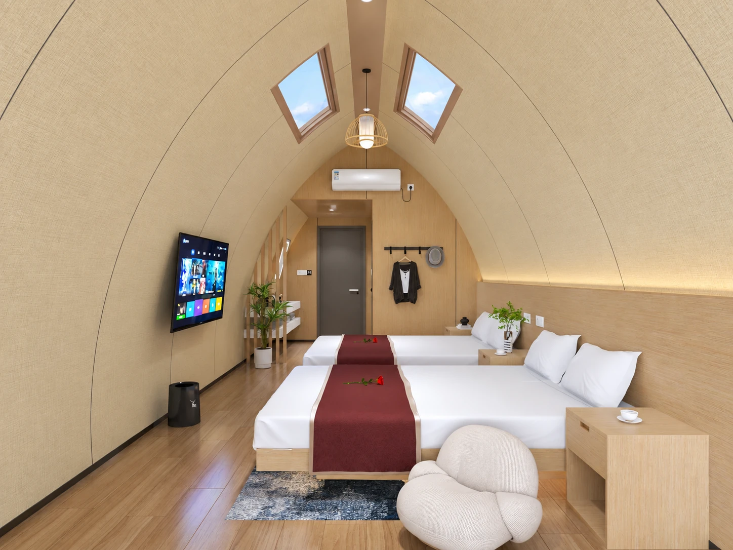 W3 twin-bed interior concept with curved ceiling
