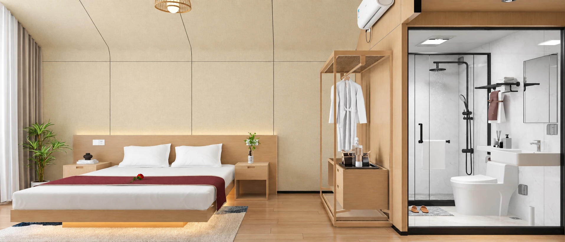 W4 bedroom and bathroom relationship in an interior concept