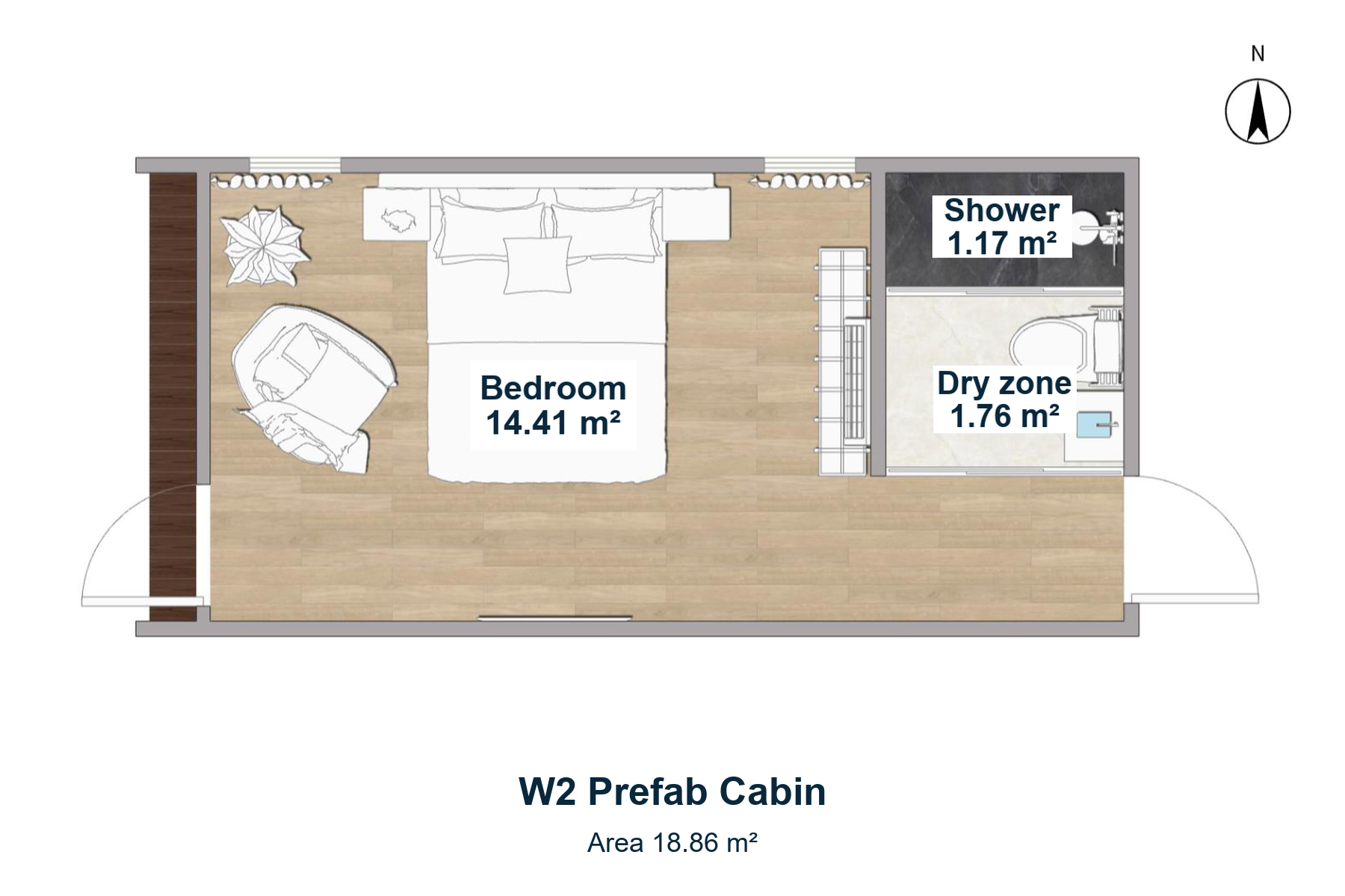 W2 bedroom and bathroom floor plan