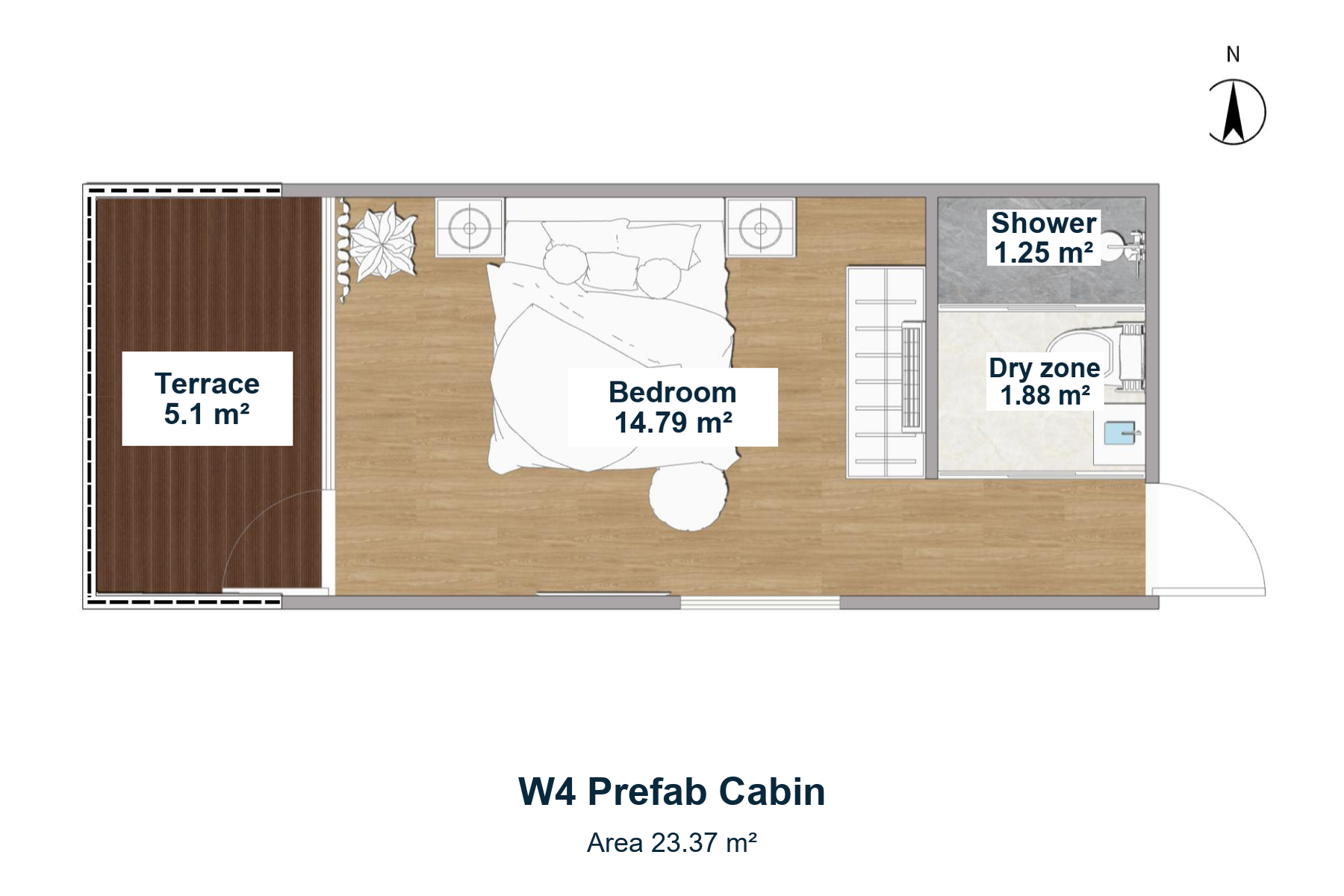 W4 bedroom, bathroom and terrace floor plan